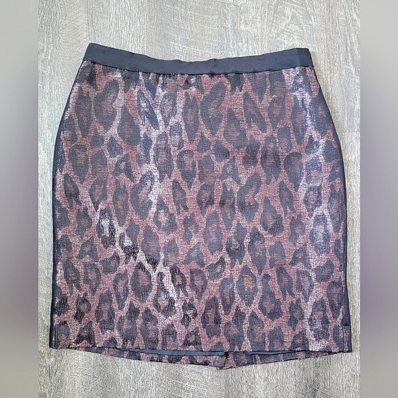 Ann Taylor Mini Skirt Women's 6 Bronze & Black Shimmer Leopard Print Lined - Picture 1 of 10